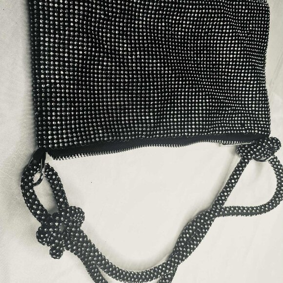 Vintage Handmade Beaded Evening Bag 1990s, Black Crystal Mesh, Zipper Closure - Picture 2 of 12